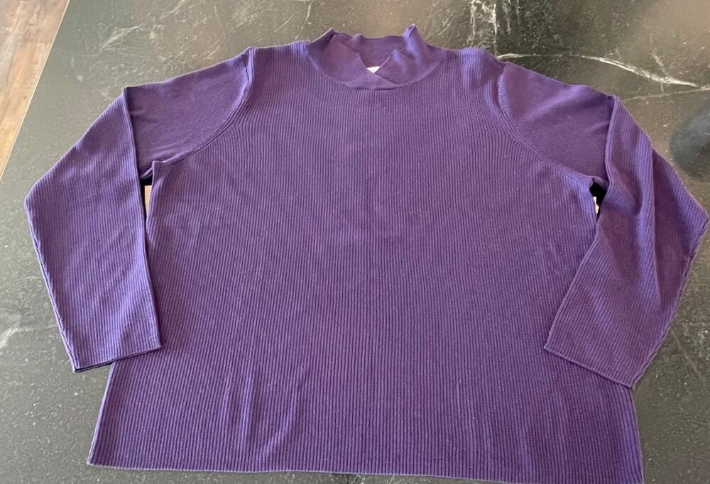 Coldwater Creek Purple ribbed knit mock neck long sleeve sweater top 2X 20w